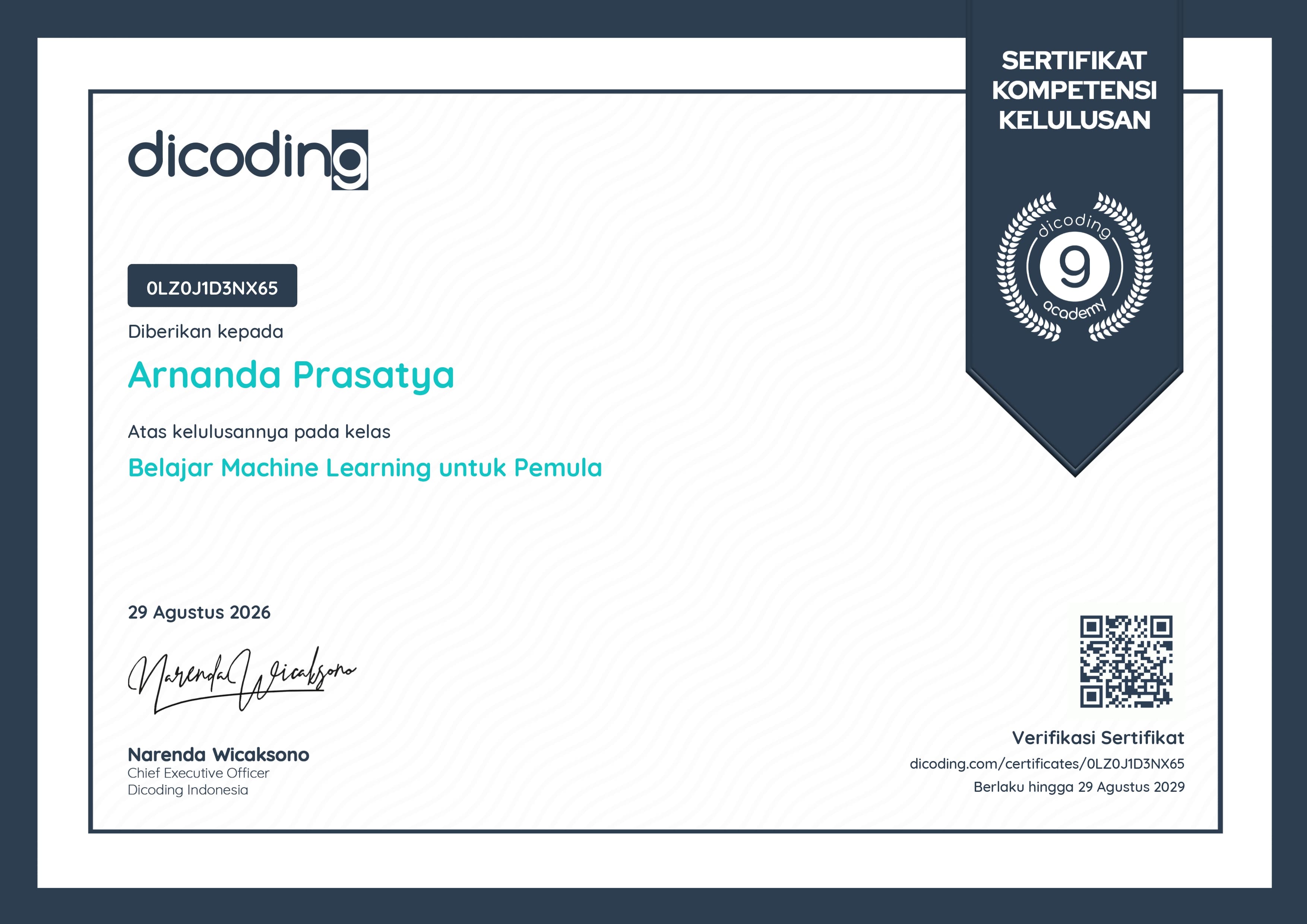Sertifikat Belajar Machine Learning untuk Pemula